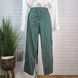 J. Crew Green and Purple Medallion Mid Rise Ankle Trousers Size 8